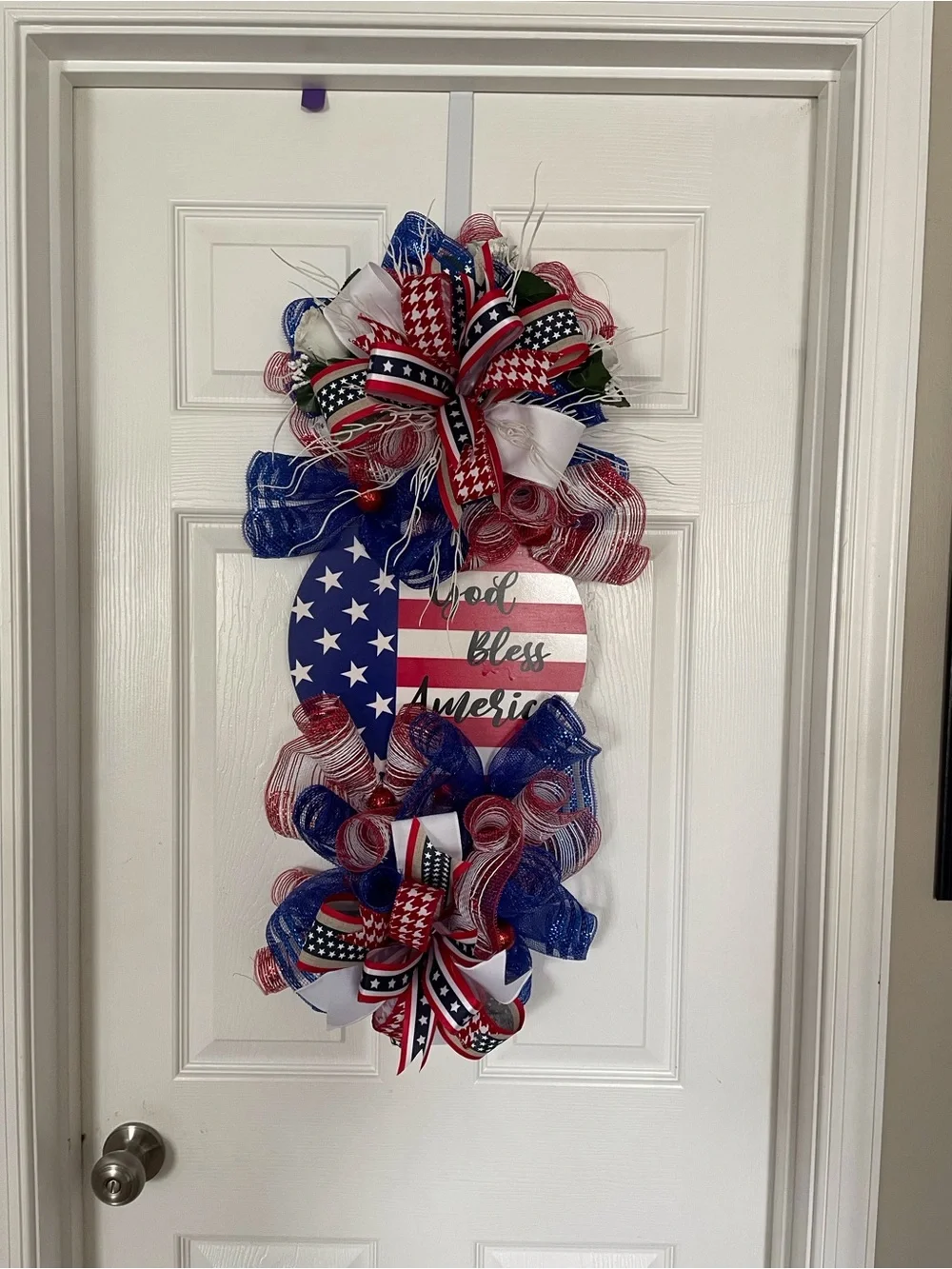 Patriotic Red, White & Blue Holiday Door Hanger - God Bless America